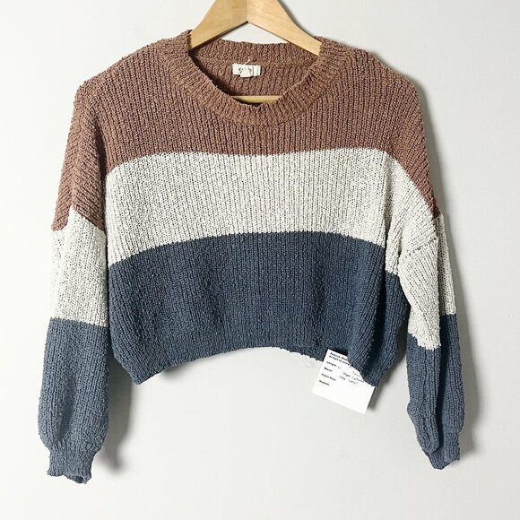 debut Sweaters - 2/$30 Debut Cropped Striped Sweater Crew Neck